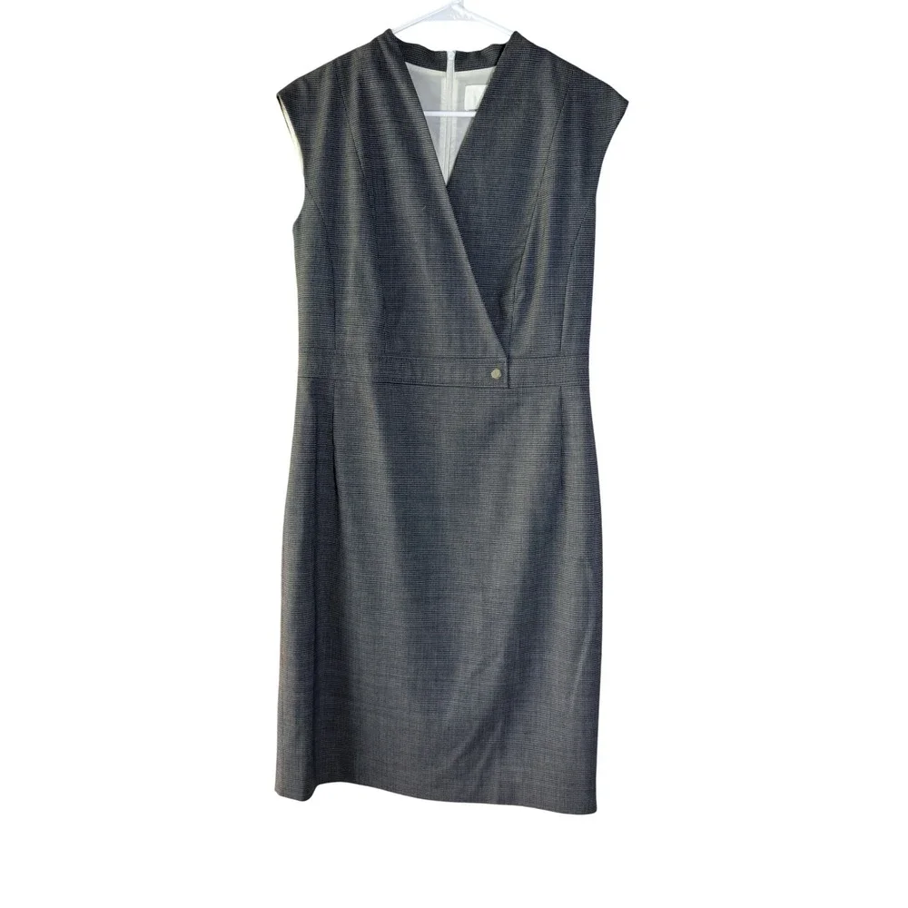 Hugo Boss Grey Plaid Faux Wrap Sheath Dress Size 4
